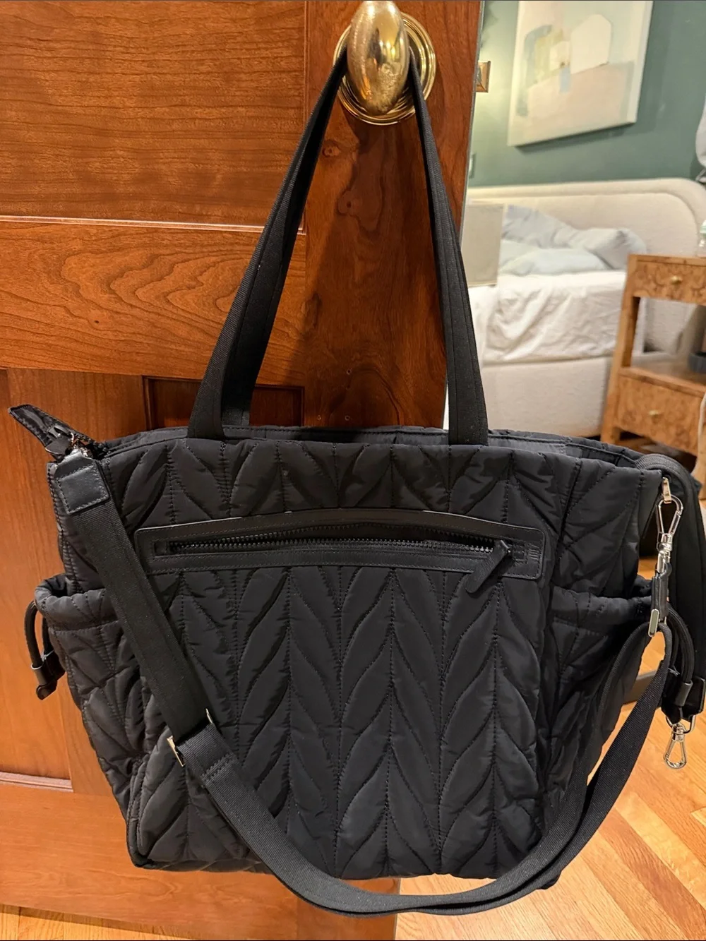 kate spade Black Quilted Nylon Tote with Side Pockets baby diaper bag NWOT